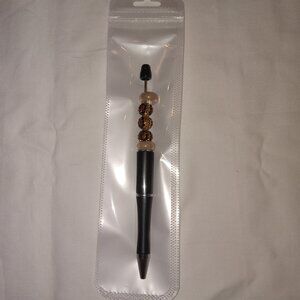 Black Tan and Gold Leopard Print Bead Pen